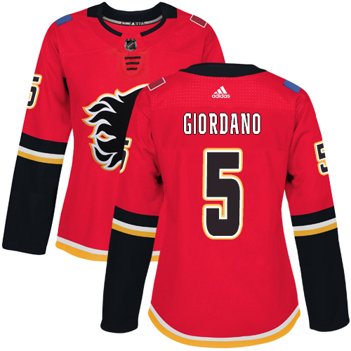 Adidas Calgary Flames 5 Mark Giordano Red Home Authentic Women Stitched NHL Jersey
